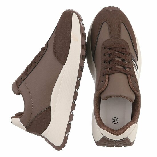 Bruine sneakers Phea met platformzool en beige details  SOLD OUT