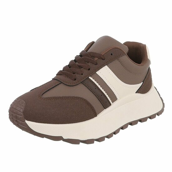 Bruine sneakers Phea met platformzool en beige details  SOLD OUT
