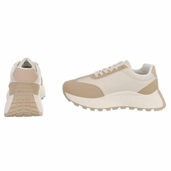 Beige sneakers Phea met platformzool en kaki details
