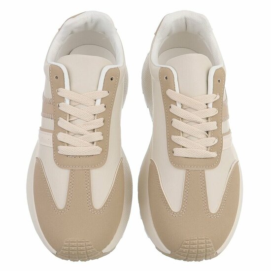 Beige sneakers Phea met platformzool en kaki details