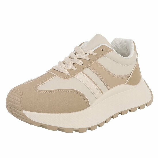 Beige sneakers Phea met platformzool en kaki details
