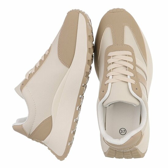 Beige sneakers Phea met platformzool en kaki details