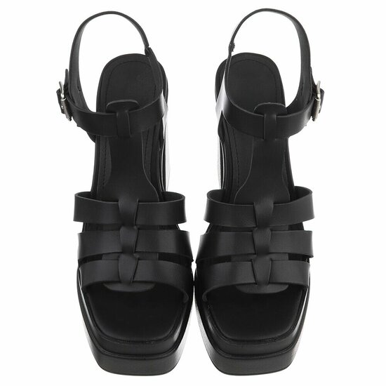 Zwarte plateau sandalen met hoge blokhak-Frances