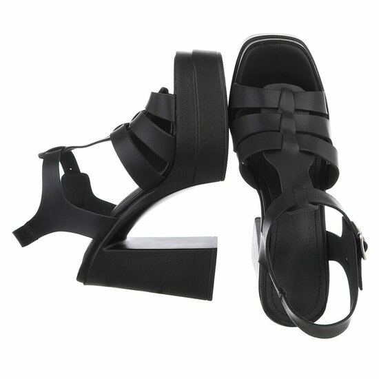Zwarte plateau sandalen met hoge blokhak-Frances