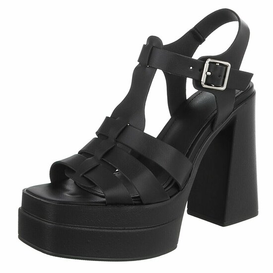 Zwarte plateau sandalen met hoge blokhak-Frances