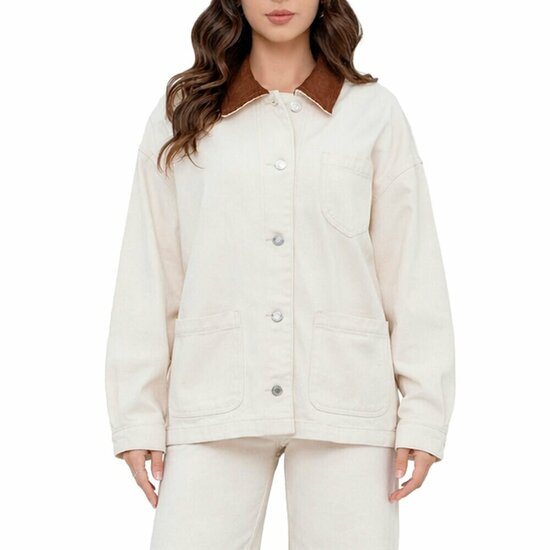 Beige oversized denim jacket met contrasterende kraag