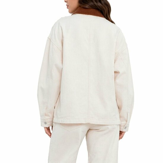 Beige oversized denim jacket met contrasterende kraag