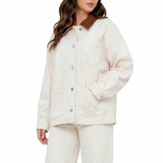 Beige oversized denim jacket met contrasterende kraag