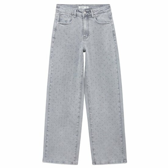 Lichtgrijze wide leg jeans met nailhead details