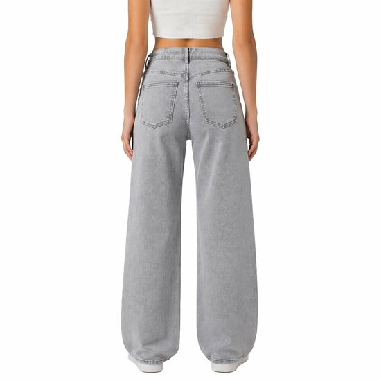 Lichtgrijze wide leg jeans met nailhead details