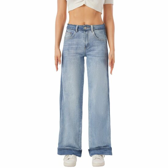 Lichtblauwe wide leg jeans met omgeslagen zoom