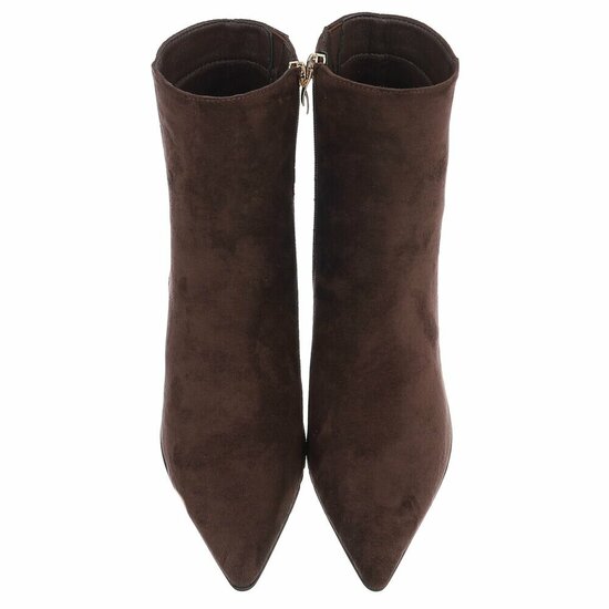 Bruin suede enkellaarsje met elegante hak-Annelisa