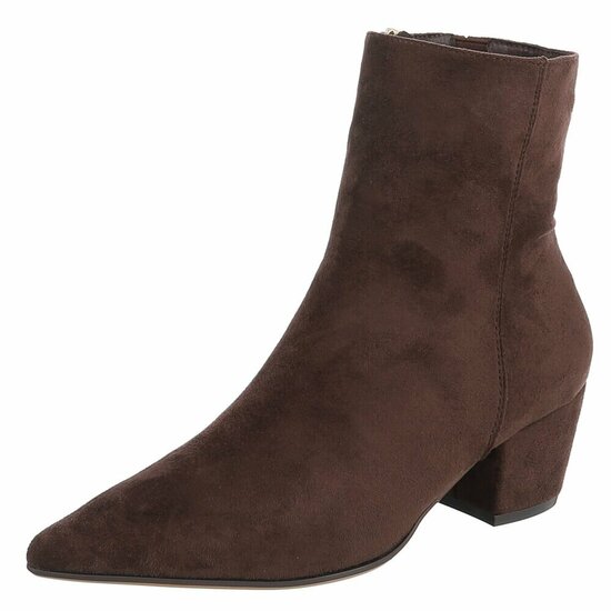 Bruin suede enkellaarsje met elegante hak-Annelisa