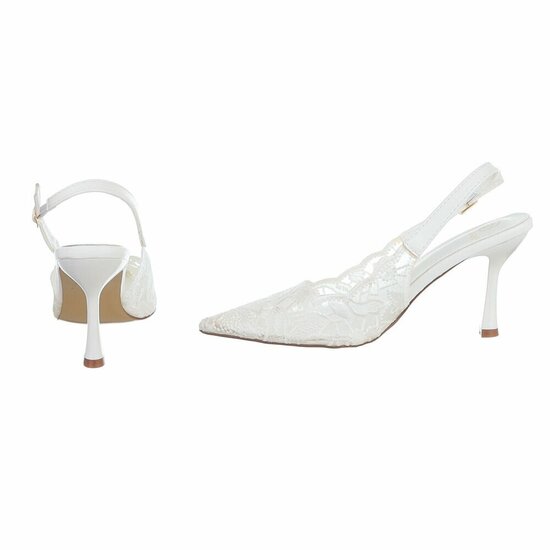 Elegante kanten slingback heels in ivoorwit-Cara