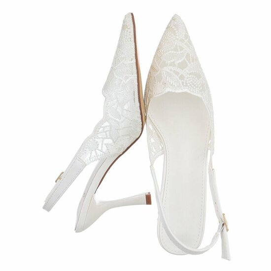 Elegante kanten slingback heels in ivoorwit-Cara