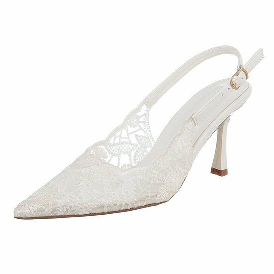 Elegante kanten slingback heels in ivoorwit-Cara