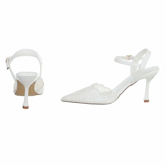 Romantische witte slingback pumps met kantdetails-Ifra