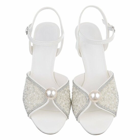 Elegante witte sandalen met parels en strass-Amberly
