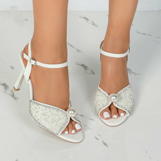 Elegante witte sandalen met parels en strass-Amberly