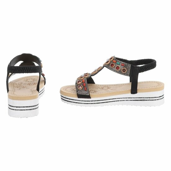 Zwarte boho sandalen met kleurrijke steentjes-Bernica