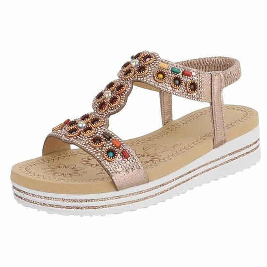 Champagne boho sandalen met kleurrijke steentjes-Bernica