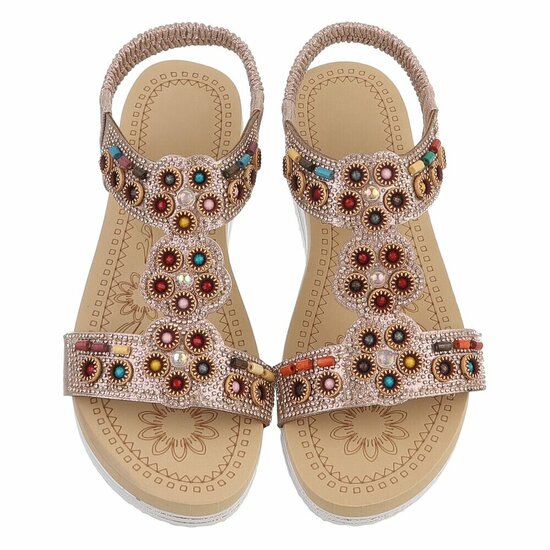 Champagne boho sandalen met kleurrijke steentjes-Bernica