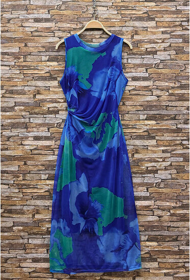Prachtige lange mouwloze blauw-groene bodycon jurk