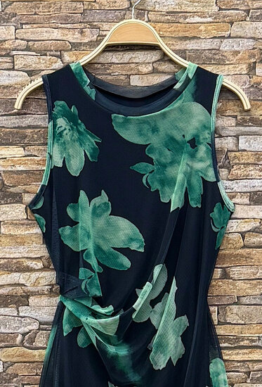 Prachtige lange mouwloze groen-zwarte bodycon jurk