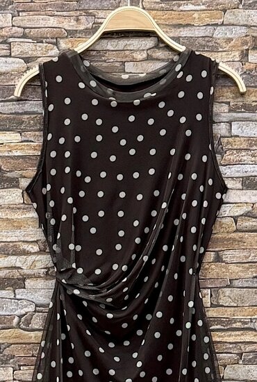 Bruine mesh midi jurk met witte stippen  SOLD OUT