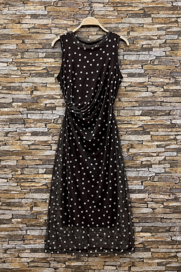 Bruine mesh midi jurk met witte stippen  SOLD OUT