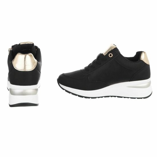 Zwarte sneakers met wedge zool en gouden details-Ingeborg