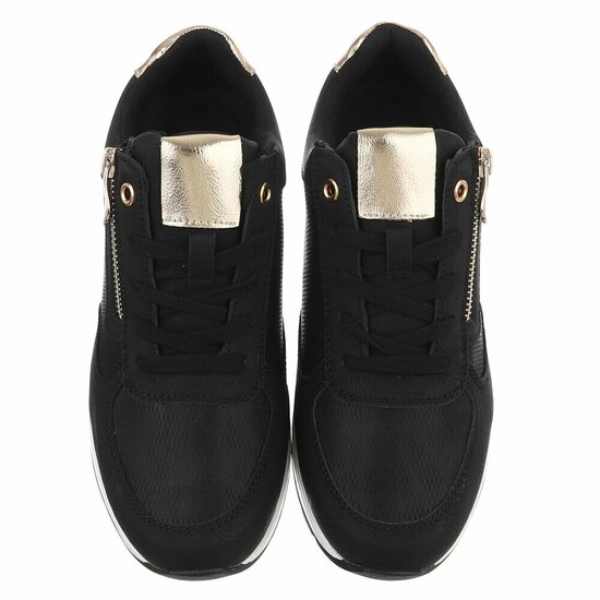 Zwarte sneakers met wedge zool en gouden details-Ingeborg