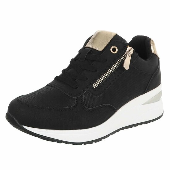 Zwarte sneakers met wedge zool en gouden details-Ingeborg