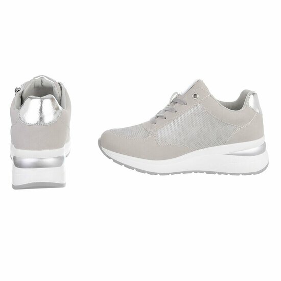 Grijze sneakers met wedge zool en zilveren details-Ingeborg