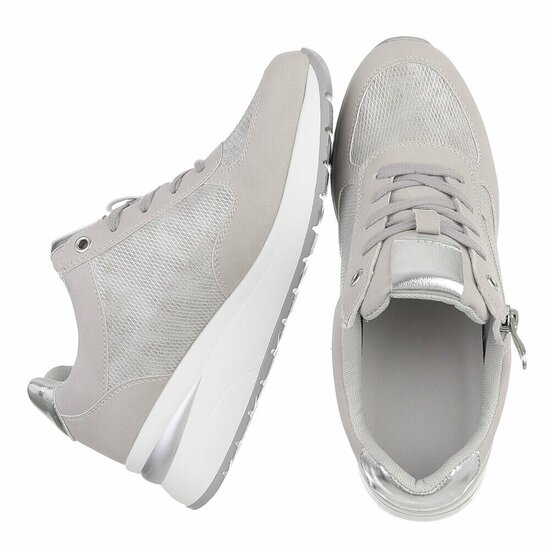 Grijze sneakers met wedge zool en zilveren details-Ingeborg