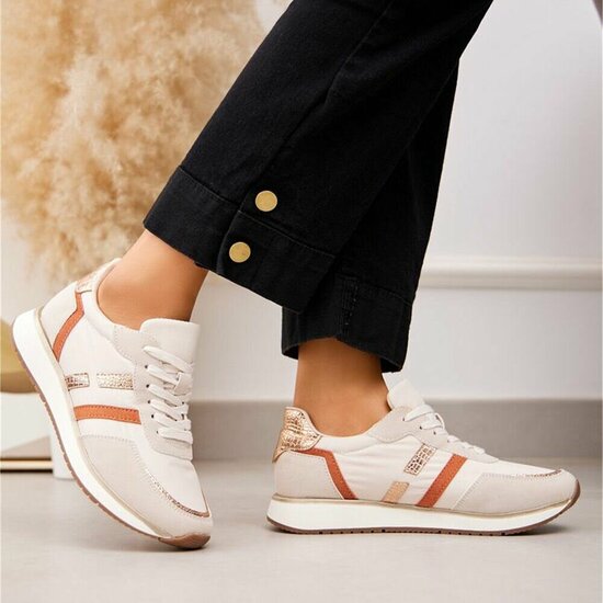Beige sneakers met gouden details voor dames-Anatoli