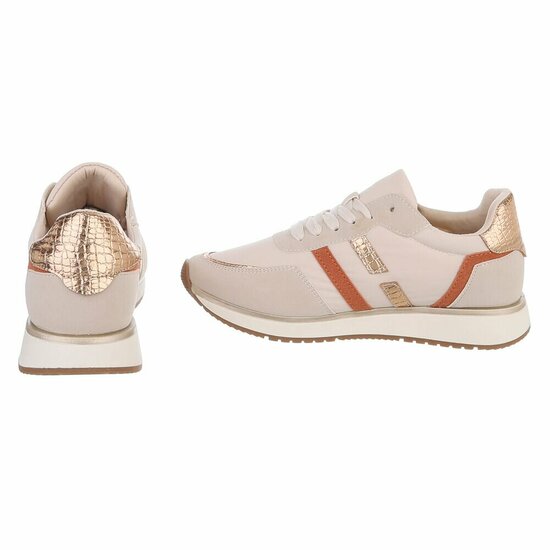 Beige sneakers met gouden details voor dames-Anatoli