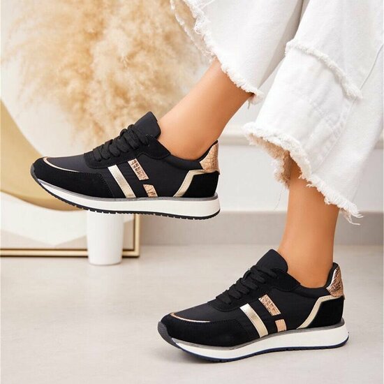 Zwarte sneakers met gouden details voor dames-Anatoli