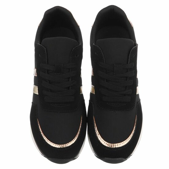 Zwarte sneakers met gouden details voor dames-Anatoli
