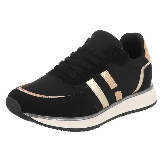 Zwarte sneakers met gouden details voor dames-Anatoli