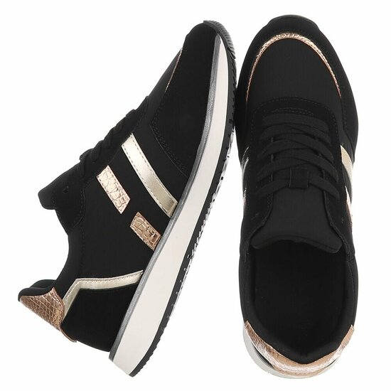 Zwarte sneakers met gouden details voor dames-Anatoli