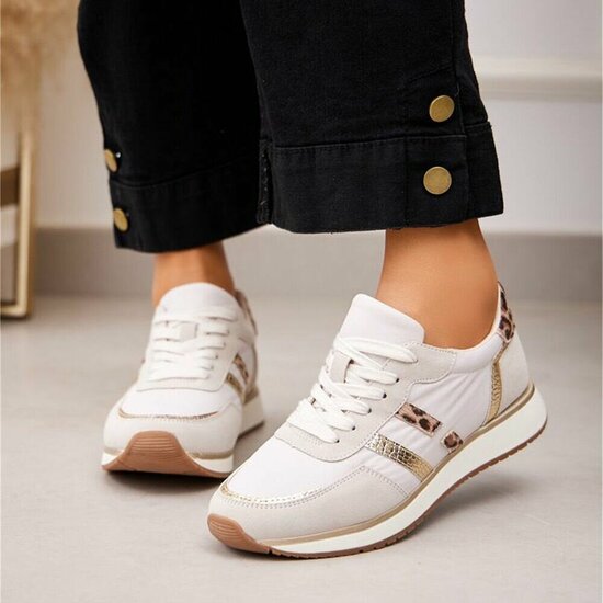 Licht grijze sneakers met gouden details voor dames-Anatoli