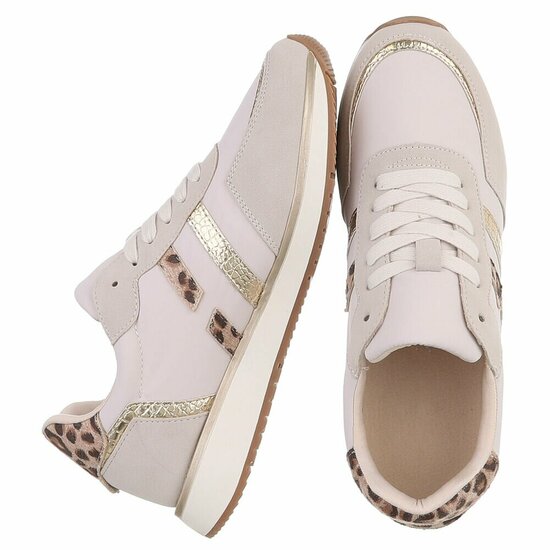 Licht grijze sneakers met gouden details voor dames-Anatoli