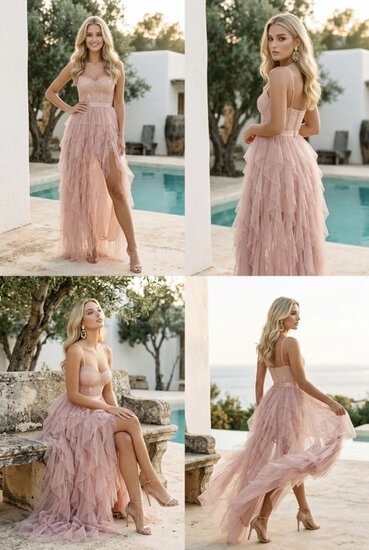Robe blanche en tulle avec  fente et bustier en dentelle