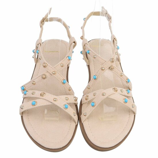 Sandales beiges avec détails turquoise et clous-Lorena