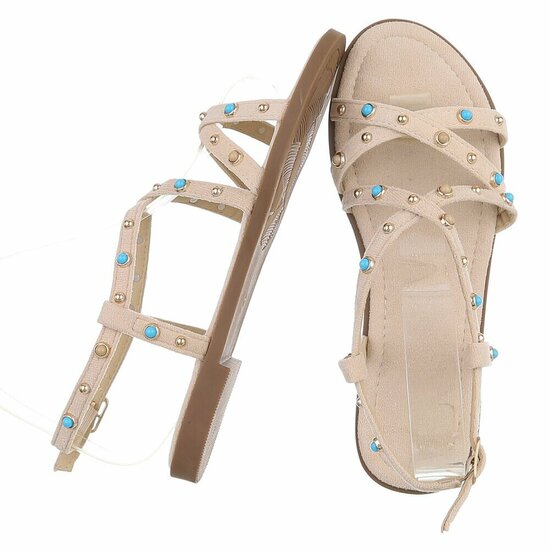 Sandales beiges avec détails turquoise et clous-Lorena
