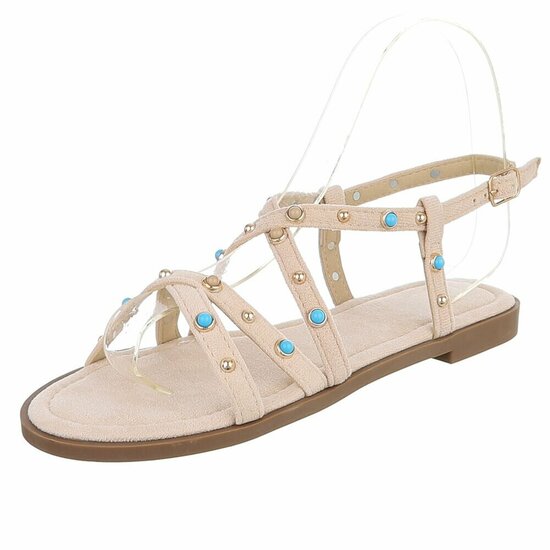 Sandales beiges avec détails turquoise et clous-Lorena