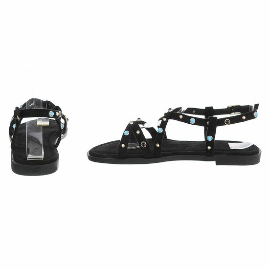 Sandales noires avec détails turquoise et clous-Lorena