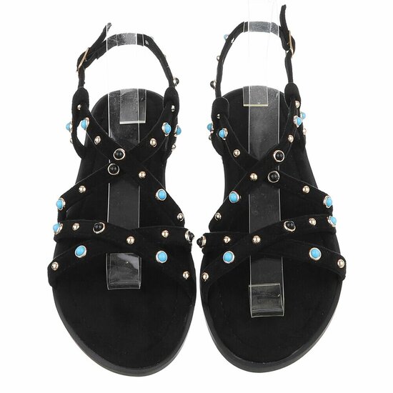 Sandales noires avec détails turquoise et clous-Lorena