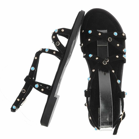Sandales noires avec détails turquoise et clous-Lorena